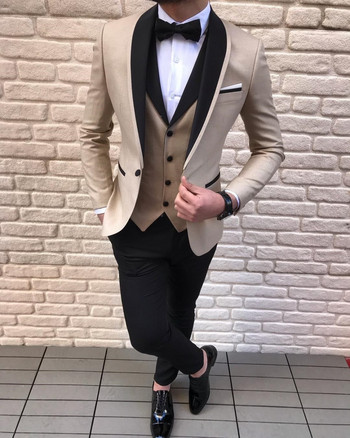 Ανδρικά κοστούμια 3 τεμαχίων Slim Fit Casual Business Groomsmen Γκρι Πράσινη σαμπάνια σμόκιν πέτο για επίσημο γάμο (Μπλάζερ+παντελόνι+γιλέκο)