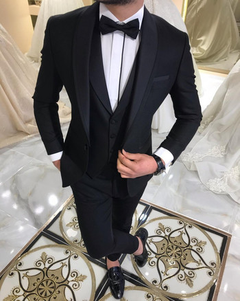 Ανδρικά κοστούμια 3 τεμαχίων Slim Fit Casual Business Groomsmen Γκρι Πράσινη σαμπάνια σμόκιν πέτο για επίσημο γάμο (Μπλάζερ+παντελόνι+γιλέκο)