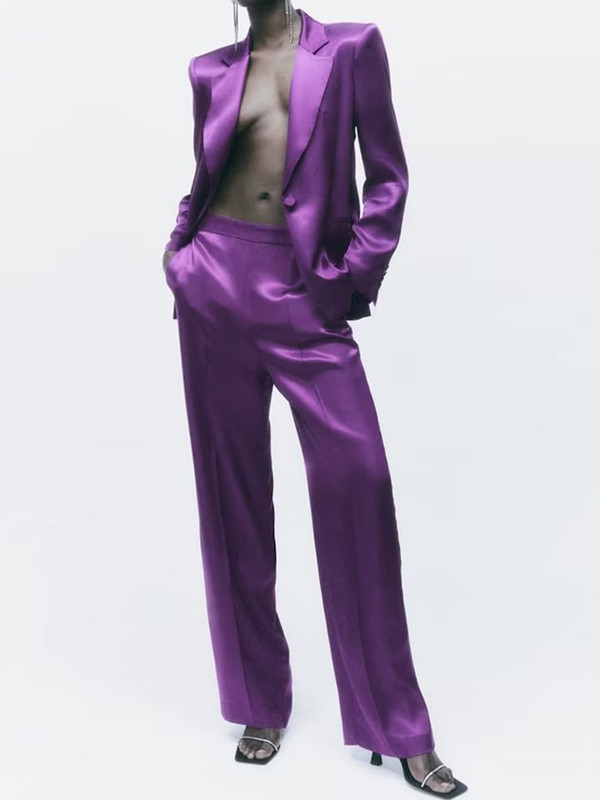 Kumsvag női őszi szatén nadrágkosztümök 2 részes szettek 2022 divatos tömör blézerek kabátok és nadrágok női utcai öltönyök ruházat