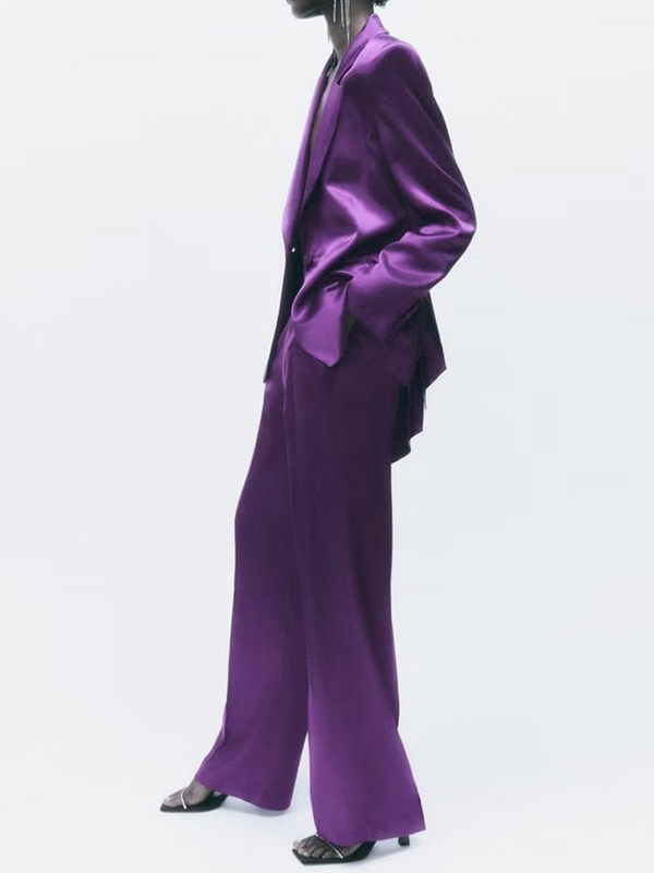 Kumsvag női őszi szatén nadrágkosztümök 2 részes szettek 2022 divatos tömör blézerek kabátok és nadrágok női utcai öltönyök ruházat