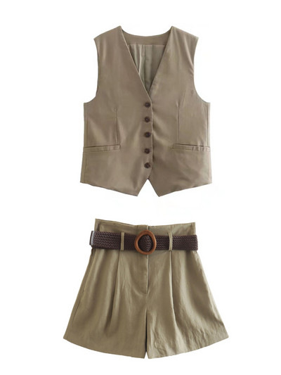 Kumsvag 2022 nyári női lenvászon 2 részes készletek öltönyök alkalmi tömör mellények kabátok és rövidnadrágok női édes utcai öltöny ruházat