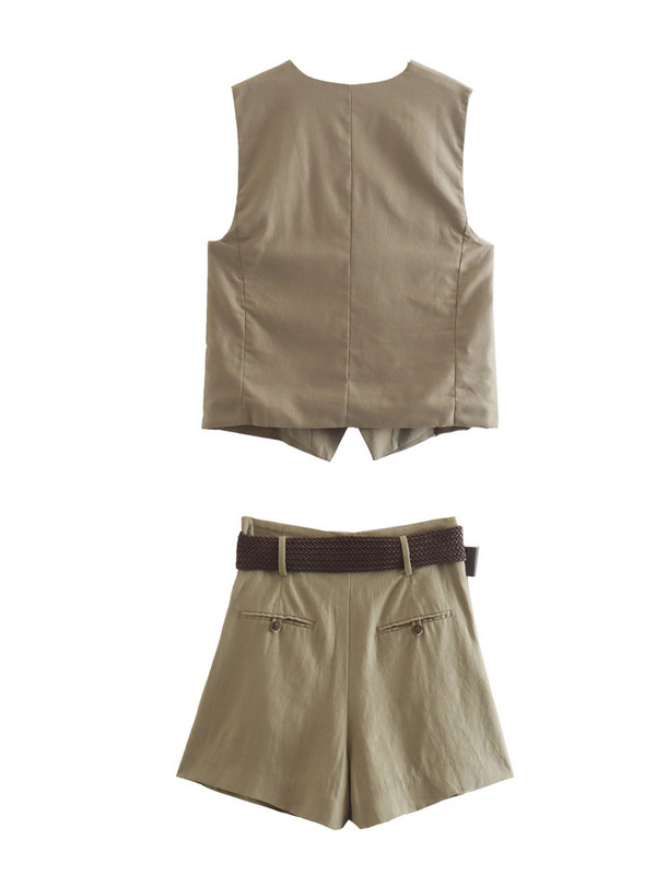 Kumsvag 2022 nyári női lenvászon 2 részes készletek öltönyök alkalmi tömör mellények kabátok és rövidnadrágok női édes utcai öltöny ruházat