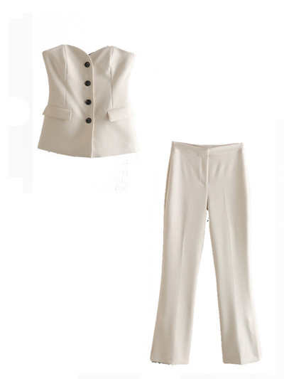 Kumsvag 2022 nyári női alkalmi 2 részes készletek öltönyök tömör vállról mellények és nadrágok női elegáns utcai öltöny ruházat