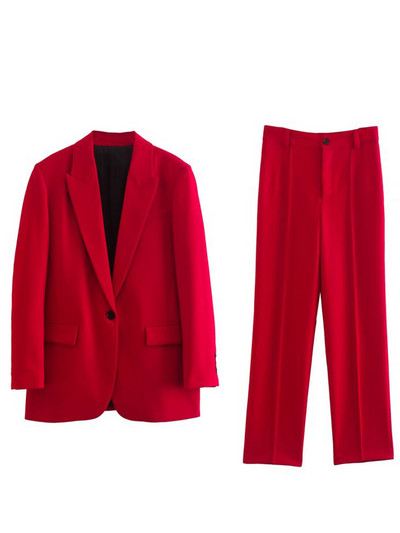 Kumsvag 2022 őszi női nadrágkosztümök 2 részes készletek Alkalmi tömör bő blézerkabátok és nadrágok Női elegáns OL öltönyök ruházat