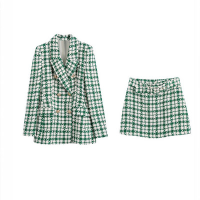 KUMSVAG 2022 nyári női alkalmi szoknya öltönyök 2 részes készletek kockás vénák blézerek kabátok és szoknyák női utcai kétrészes ruhák