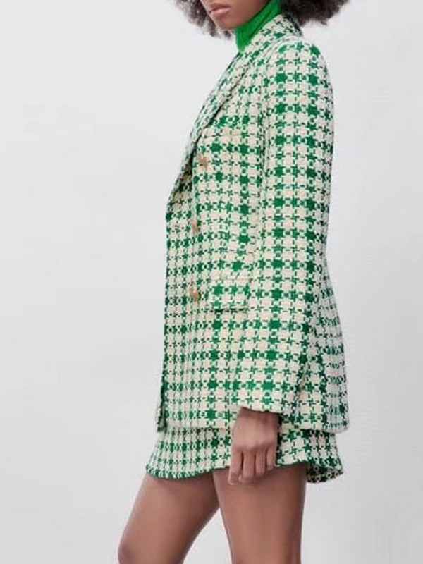 KUMSVAG 2022 nyári női alkalmi szoknya öltönyök 2 részes készletek kockás vénák blézerek kabátok és szoknyák női utcai kétrészes ruhák