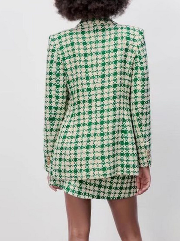 KUMSVAG 2022 nyári női alkalmi szoknya öltönyök 2 részes készletek kockás vénák blézerek kabátok és szoknyák női utcai kétrészes ruhák