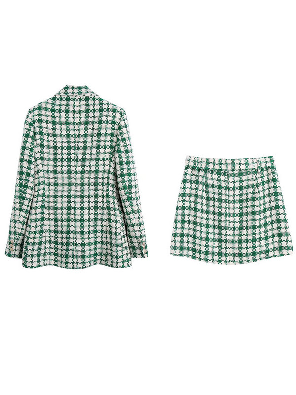 KUMSVAG 2022 nyári női alkalmi szoknya öltönyök 2 részes készletek kockás vénák blézerek kabátok és szoknyák női utcai kétrészes ruhák