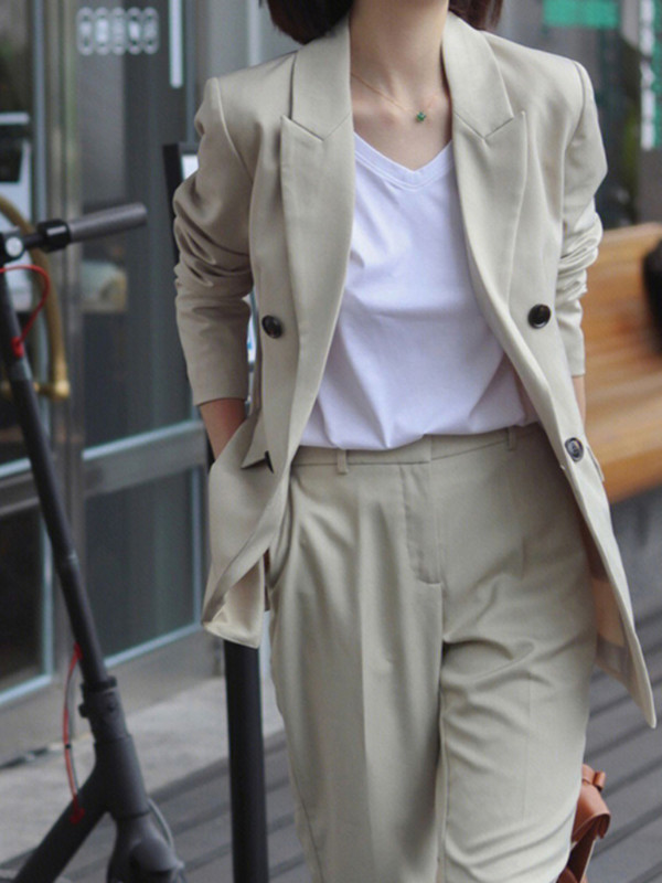 Őszi irodai blézer nadrágkosztüm 2 részes szett női elegáns professzionális kabát kabát ceruza nadrág öltöny női divat ruhák