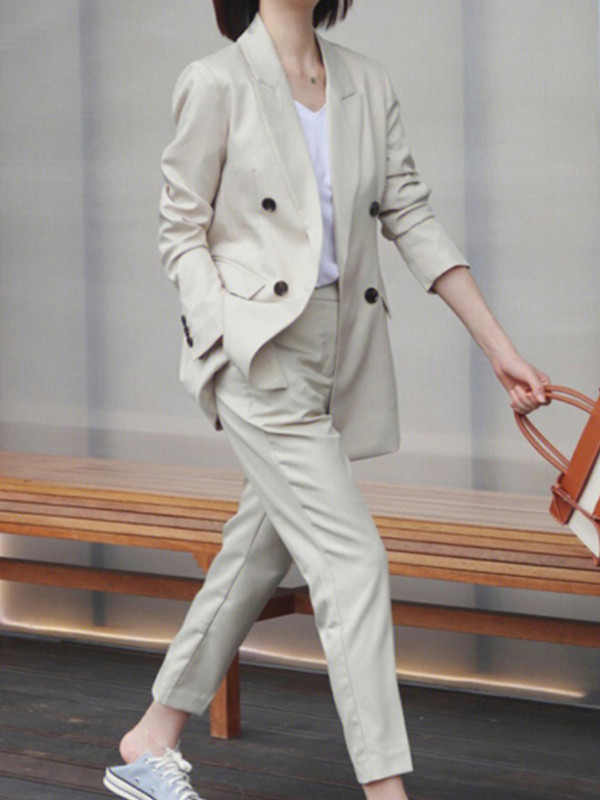 Őszi irodai blézer nadrágkosztüm 2 részes szett női elegáns professzionális kabát kabát ceruza nadrág öltöny női divat ruhák