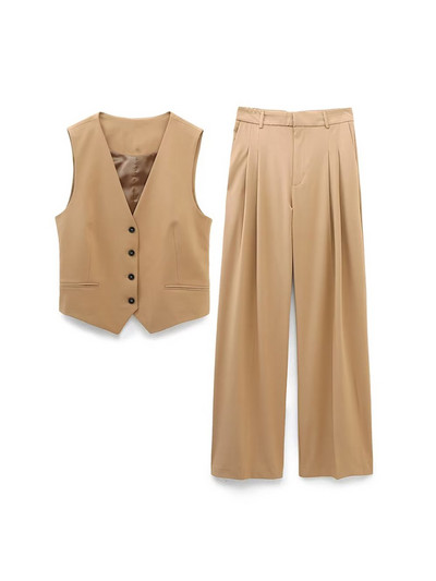 Kumsvag női őszi alkalmi 2 részes készletek öltöny 2022 tömör mellények kabátok és széles szárú nadrágok női elegáns utcai öltöny ruházat