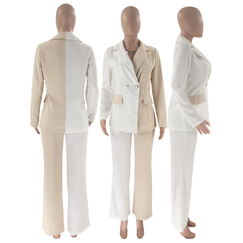 Női divat, új, kétsoros, vékony szabású, toldott blézer retro szabadidős női elegáns dzseki + derékközép nadrág öltönyegyüttes női