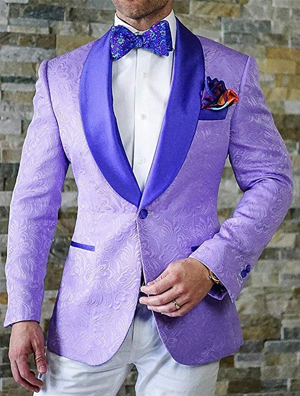 2020-as új, mintás férfi öltöny, 2 darab, lila kendő, hajtóka, alkalmi blézer szmoking Vőfélyek esküvőre (blézer+mellény+nadrág)