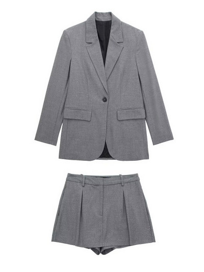 Kumsvag 2022 őszi női rövidnadrág öltöny 2 részes készlet Alkalmi tömör bő blézer Kabátok és rövidnadrágok Női Elegáns Édes öltönyszövet