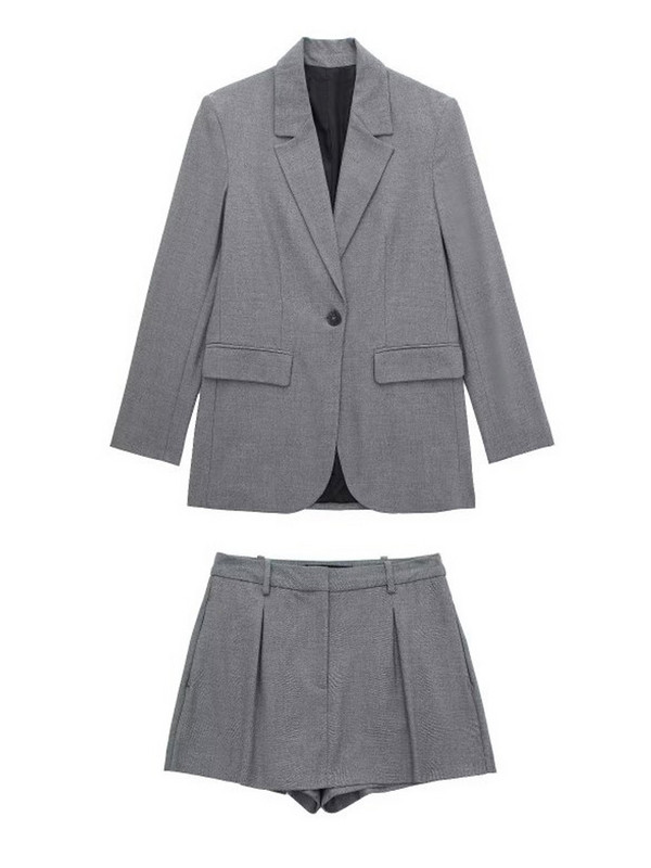 Kumsvag 2022 őszi női rövidnadrág öltöny 2 részes készlet Alkalmi tömör bő blézer Kabátok és rövidnadrágok Női Elegáns Édes öltönyszövet