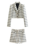 Kumsvag 2022 őszi női kockás rövidnadrág öltöny 2 részes készlet Alkalmi Veins Rövid blézerek Kabátok és rövidnadrágok Női Elegáns öltönyszövet