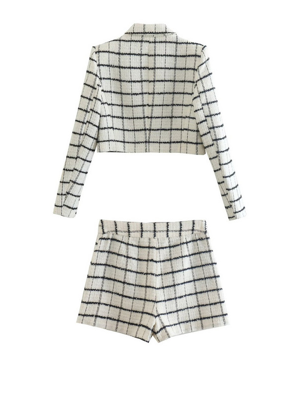 Kumsvag 2022 őszi női kockás rövidnadrág öltöny 2 részes készlet Alkalmi Veins Rövid blézerek Kabátok és rövidnadrágok Női Elegáns öltönyszövet