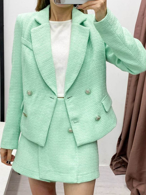 Kumsvag 2022 Autumn Women Veins Shorts Suits 2 részes készlet Alkalmi Solid Blazers Kabátok és rövidnadrágok Női Elegáns OL Öltöny Ruházat