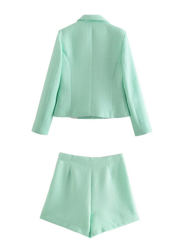 Kumsvag 2022 Autumn Women Veins Shorts Suits 2 részes készlet Alkalmi Solid Blazers Kabátok és rövidnadrágok Női Elegáns OL Öltöny Ruházat