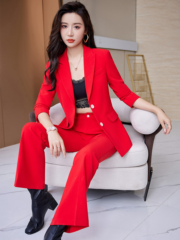 Divatos női mellény blézer és nadrágkosztüm piros kék rózsaszín fehér sötétkék irodai hölgyek hivatalos üzleti munkaruha 3 részes készlet