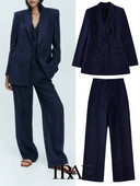 TRAF 2023 női blézer nadrág öltöny OL lenvászon duplasoros blézer + uniszex vászon hosszú nadrágok alapvető kauzális ruhák