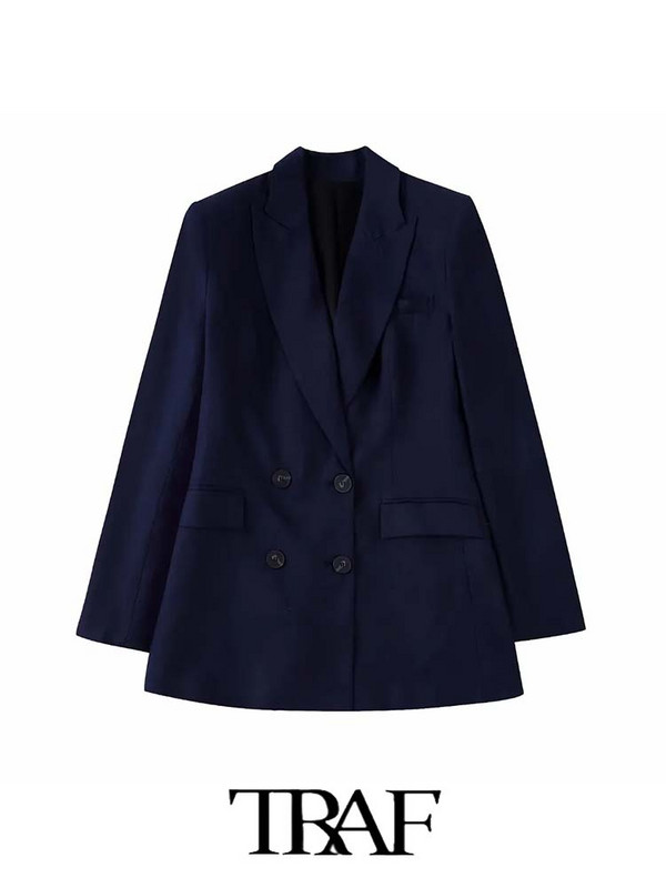 TRAF 2023 női blézer nadrág öltöny OL lenvászon duplasoros blézer + uniszex vászon hosszú nadrágok alapvető kauzális ruhák