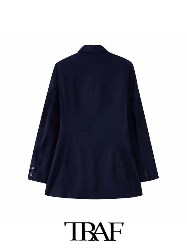 TRAF 2023 női blézer nadrág öltöny OL lenvászon duplasoros blézer + uniszex vászon hosszú nadrágok alapvető kauzális ruhák