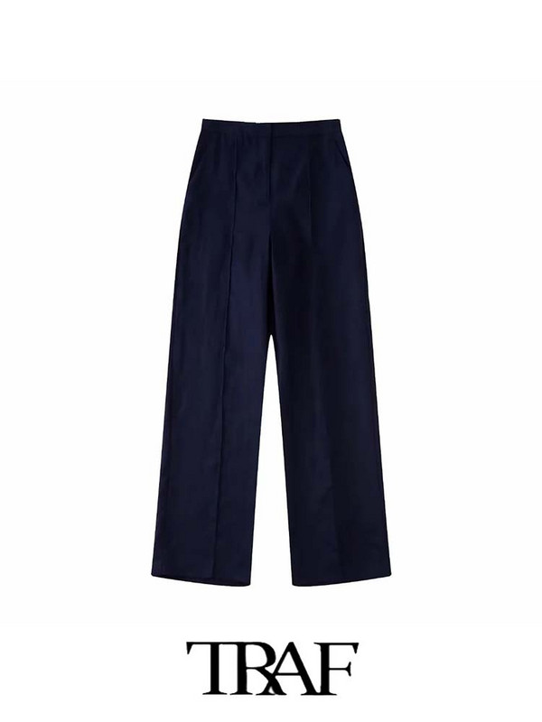 TRAF 2023 női blézer nadrág öltöny OL lenvászon duplasoros blézer + uniszex vászon hosszú nadrágok alapvető kauzális ruhák