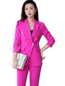 Fehér fekete rózsaszín irodai női nadrágkosztüm női gombos díszítéssel blézer és nadrág hivatalos üzleti munkaruha 2 részes készlet