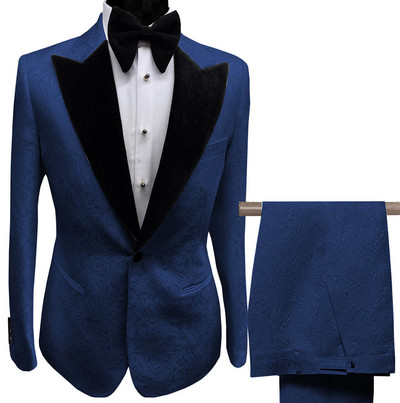 Férfi öltönyök gallérja, 2 részes karcsúsított, lila színű nyomott öltöny, vőlegény dzseki szmoking esküvői ruha estére (blézer + nadrág)