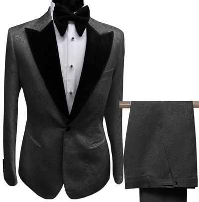 Férfi öltönyök gallérja, 2 részes karcsúsított, lila színű nyomott öltöny, vőlegény dzseki szmoking esküvői ruha estére (blézer + nadrág)