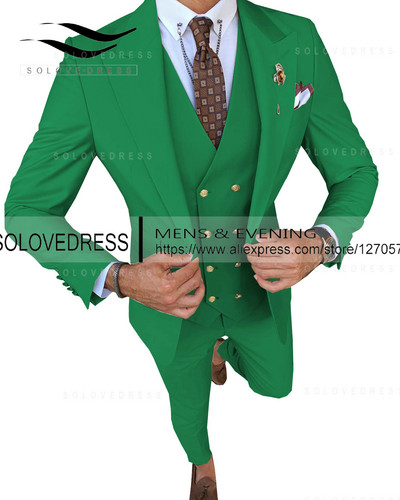 Slim Fit divatos 3 részes férfi öltönyök hivatalos üzleti szmoking Urak esküvői vőlegény szabályai Blézer + nadrág + mellény