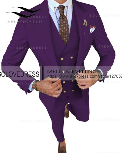 Slim Fit divatos 3 részes férfi öltönyök hivatalos üzleti szmoking Urak esküvői vőlegény szabályai Blézer + nadrág + mellény