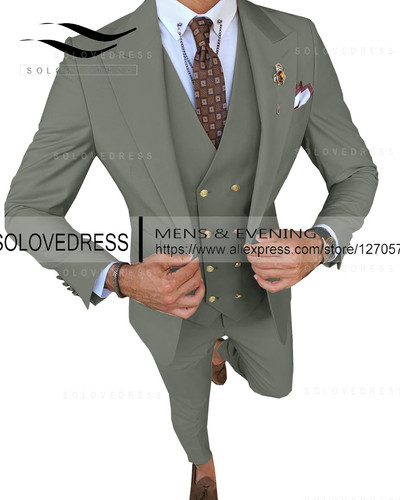 Slim Fit divatos 3 részes férfi öltönyök hivatalos üzleti szmoking Urak esküvői vőlegény szabályai Blézer + nadrág + mellény