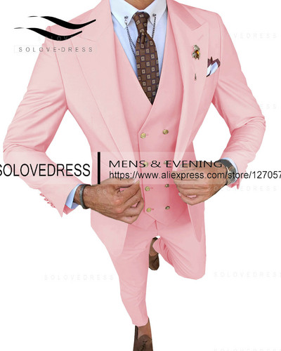 Slim Fit divatos 3 részes férfi öltönyök hivatalos üzleti szmoking Urak esküvői vőlegény szabályai Blézer + nadrág + mellény