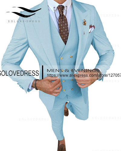 Slim Fit divatos 3 részes férfi öltönyök hivatalos üzleti szmoking Urak esküvői vőlegény szabályai Blézer + nadrág + mellény