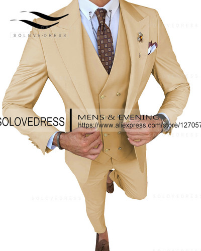 Slim Fit divatos 3 részes férfi öltönyök hivatalos üzleti szmoking Urak esküvői vőlegény szabályai Blézer + nadrág + mellény