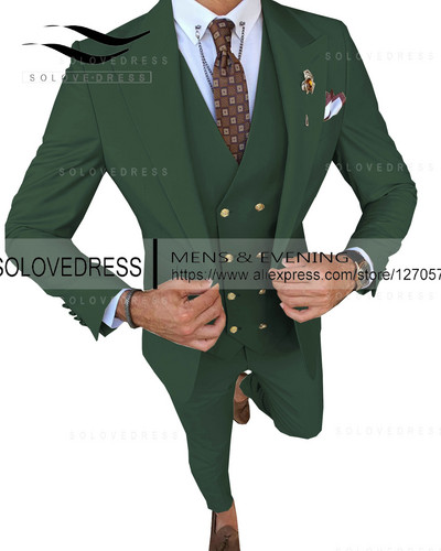 Slim Fit divatos 3 részes férfi öltönyök hivatalos üzleti szmoking Urak esküvői vőlegény szabályai Blézer + nadrág + mellény