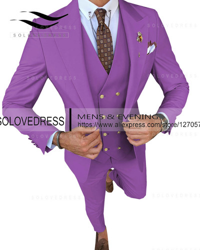 Slim Fit divatos 3 részes férfi öltönyök hivatalos üzleti szmoking Urak esküvői vőlegény szabályai Blézer + nadrág + mellény