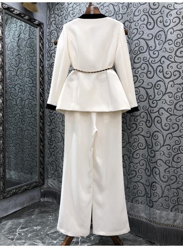 Kiváló minőségű blézer szettek 2022 őszi téli 2 részes nadrág szett női öv deco hosszú ujjú blézer kabátok + teljes hosszúságú nadrágkosztüm munka