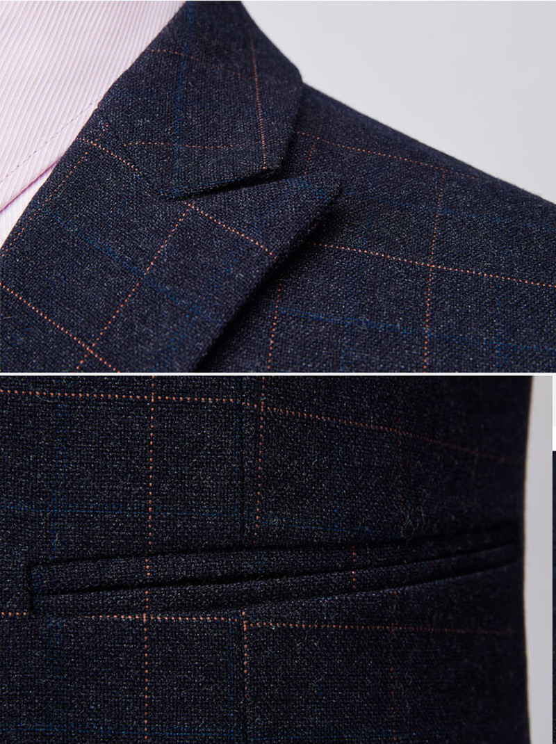 2020-as új kék férfi kockás öltöny, 2 részes szmoking, blézer formális vőfély öltöny esküvőre (blézer + nadrág)