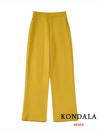 KONDALA Chic Solid Yellow női öltöny, hosszú ujjú V nyakú, bő blézer+hosszú egyenes nadrág, irodai női divat 2022 luxus öltönyök