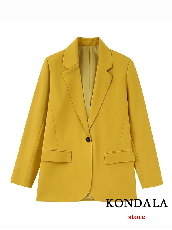 KONDALA Chic Solid Yellow női öltöny, hosszú ujjú V nyakú, bő blézer+hosszú egyenes nadrág, irodai női divat 2022 luxus öltönyök