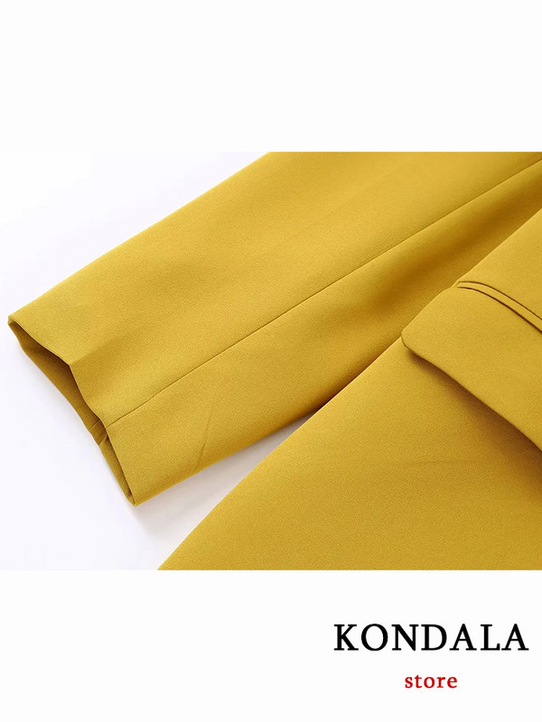 KONDALA Chic Solid Yellow női öltöny, hosszú ujjú V nyakú, bő blézer+hosszú egyenes nadrág, irodai női divat 2022 luxus öltönyök