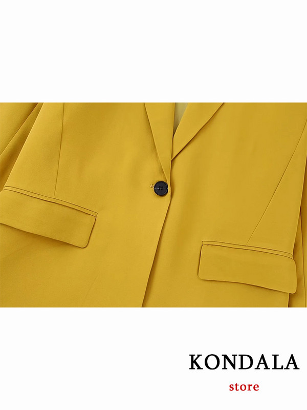 KONDALA Chic Solid Yellow női öltöny, hosszú ujjú V nyakú, bő blézer+hosszú egyenes nadrág, irodai női divat 2022 luxus öltönyök