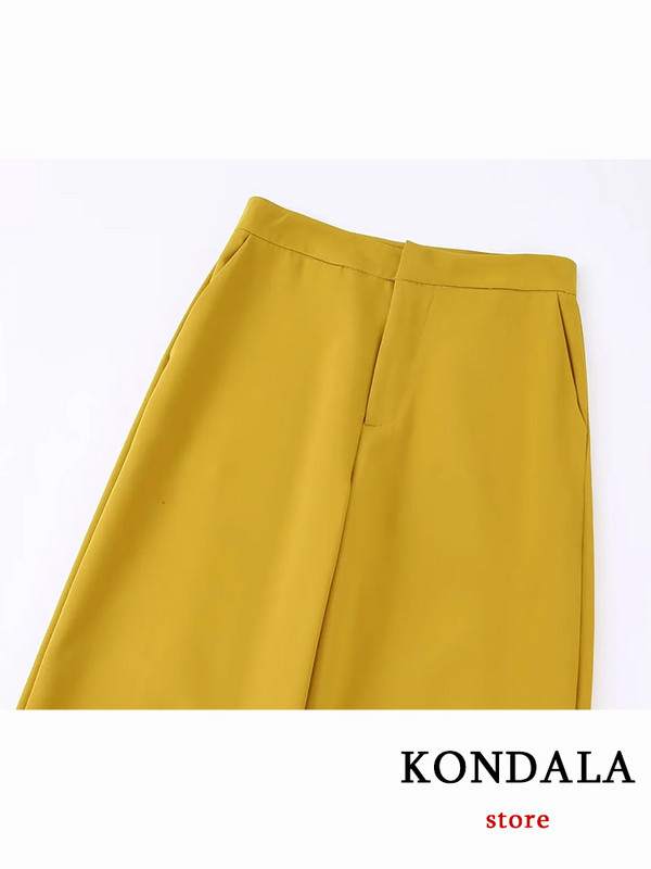 KONDALA Chic Solid Yellow női öltöny, hosszú ujjú V nyakú, bő blézer+hosszú egyenes nadrág, irodai női divat 2022 luxus öltönyök