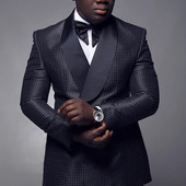 Fekete kockás pöttyös férfi öltönyök, dupla mellű esküvői karcsú, vőlegény szmoking, kétrészes szett kabát nadrág divat jelmez