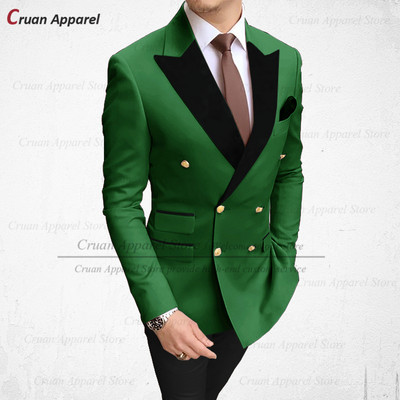 Divatos barna férfi öltönyök 2 részes karcsú szabású vőlegény vőlegény esküvői szmoking duplasoros fekete bársony hajtókás blézer nadrággal