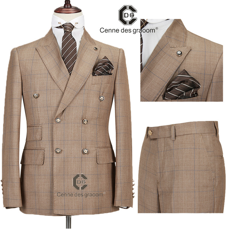 2022. évi Cenne Des Graoom kockás, kétsoros jelmez, új férfi öltönyök, karcsúsított, hatgombos, 2 részes ruházati szett Törökországból 188