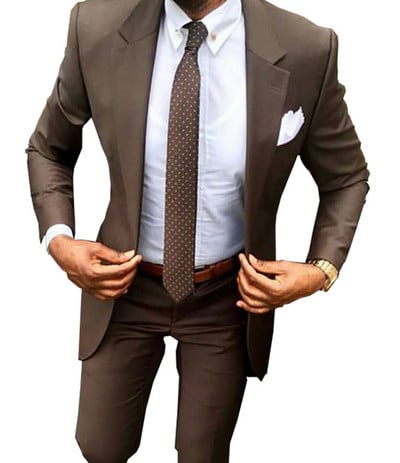 Férfi 2 részes, formális üzleti férfi öltöny, egygombos szmoking, hajtókás dzsekiöltöny esküvőre (blézer + nadrág)